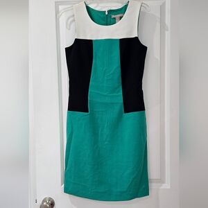 Banana Republic Teal, Black, & White Color Block Dress
